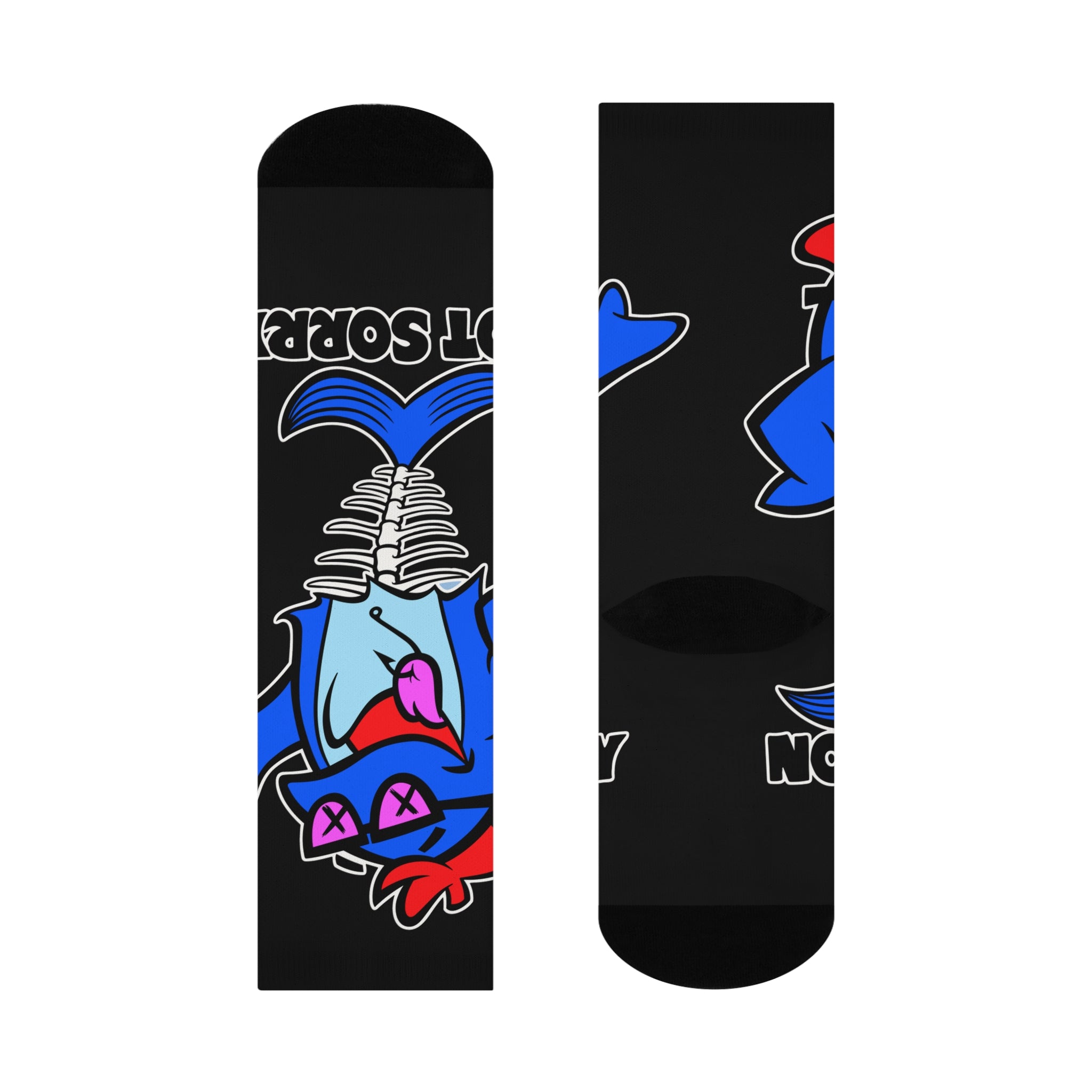 Colorful Cartoon Monster Crew Socks — 'Not Sorry' Graphic Cushioned Socks