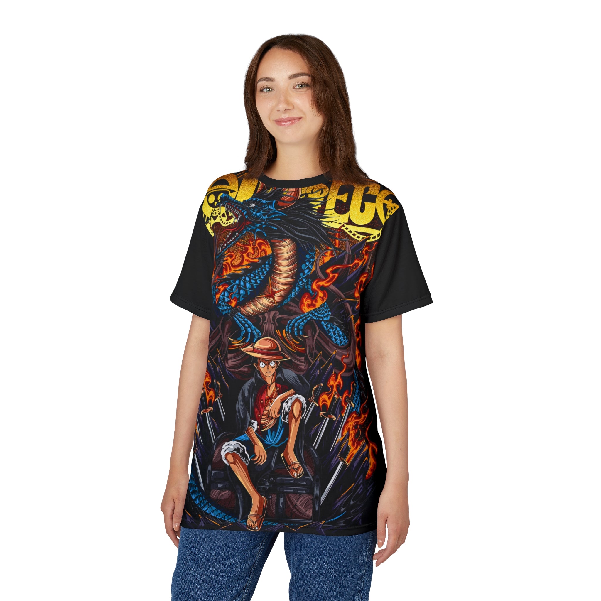 Anime-Dragon & Pirate Graphic Tee — Bold Anime-Inspired All-Over Print