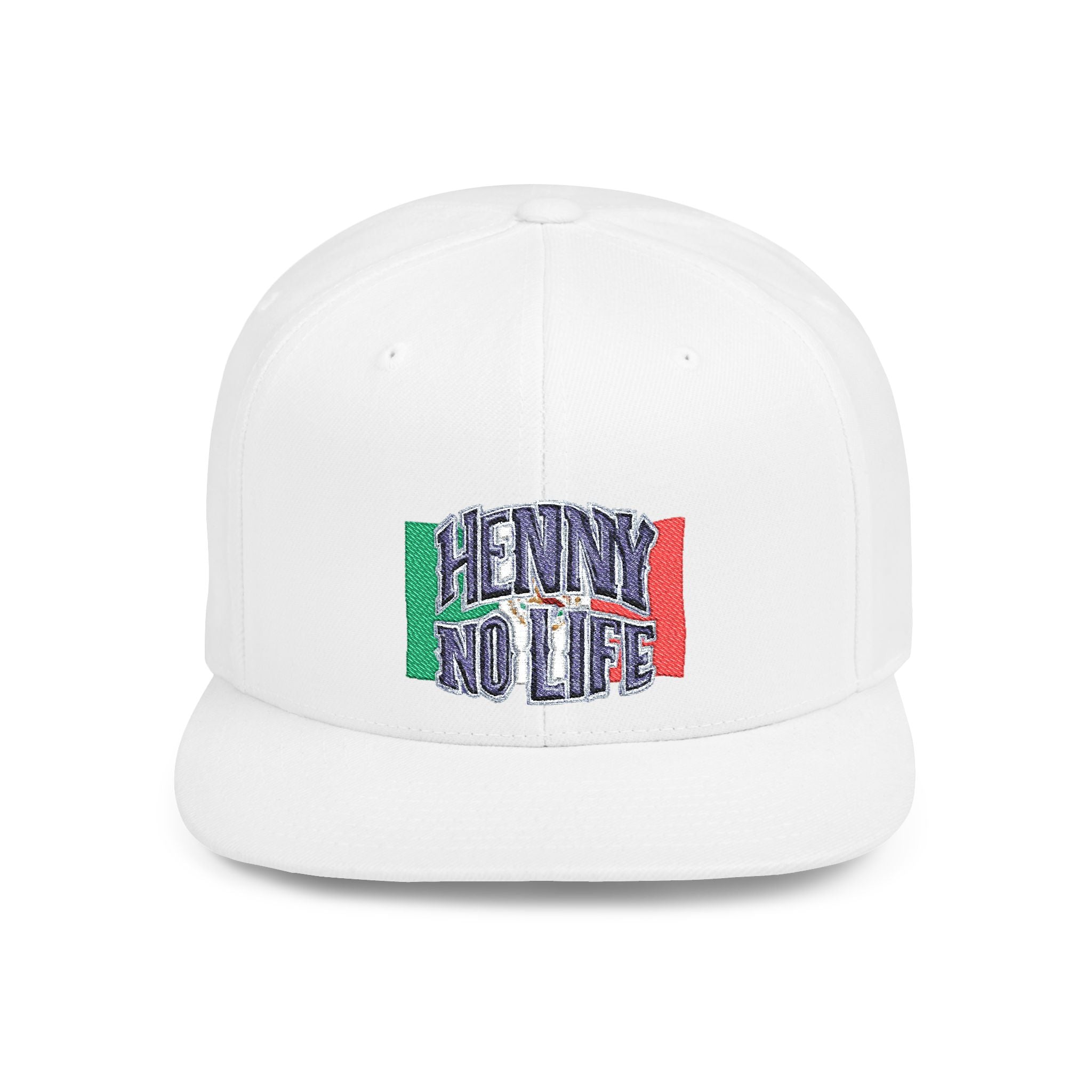 Henny- Flat Bill Snapback Hat — "Henny No Life" Embroidered with Italian Flag Accent