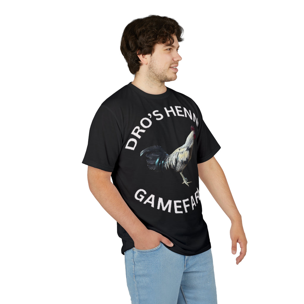 Henny-Gamefarm Rooster T-Shirt — "Dro's Hennys Gamefarm" Rooster Graphic Tee