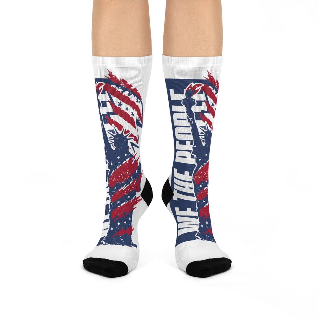 Ant-Cushioned Crew Socks — Patriotic 'Love the People' Eagle USA Flag Design