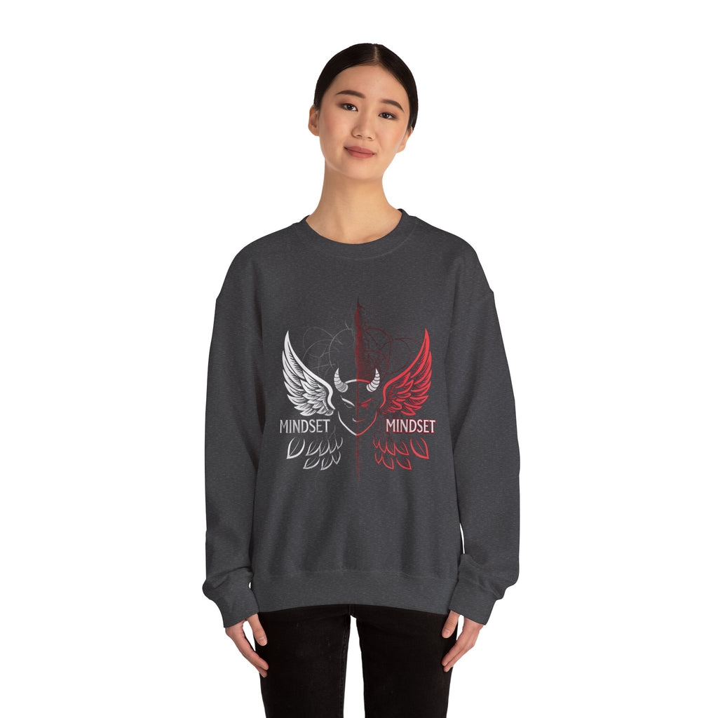 Mindset- Angel Wings Crest Sweatshirt — Split Heart & Wings Graphic Crewneck