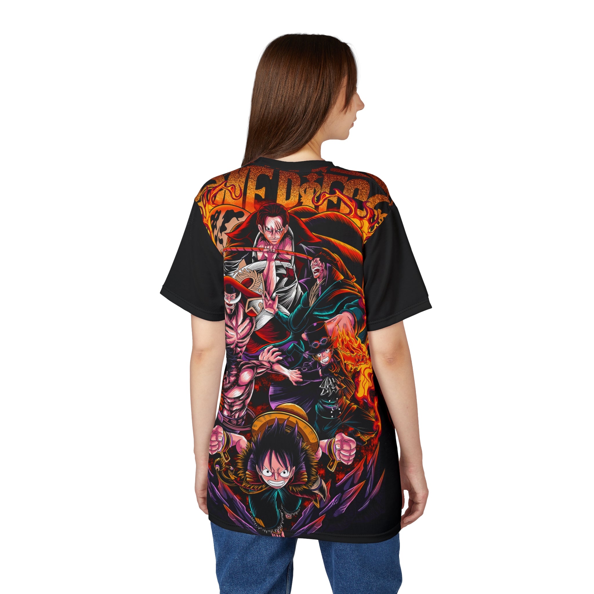 Anime- Crew Battle All-Over Print Tee — Luffy & Flames Anime T-Shirt