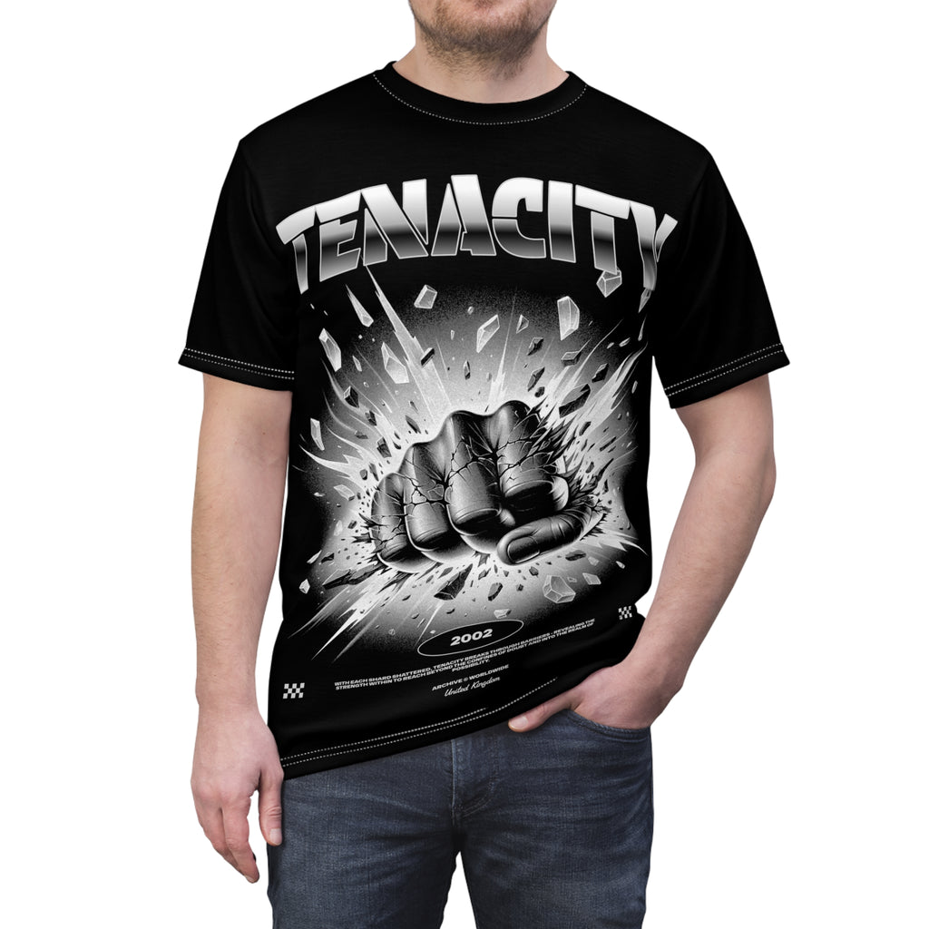 Mindset-Tenacity Fist Graphic Tee — Bold Black Motivational Shirt