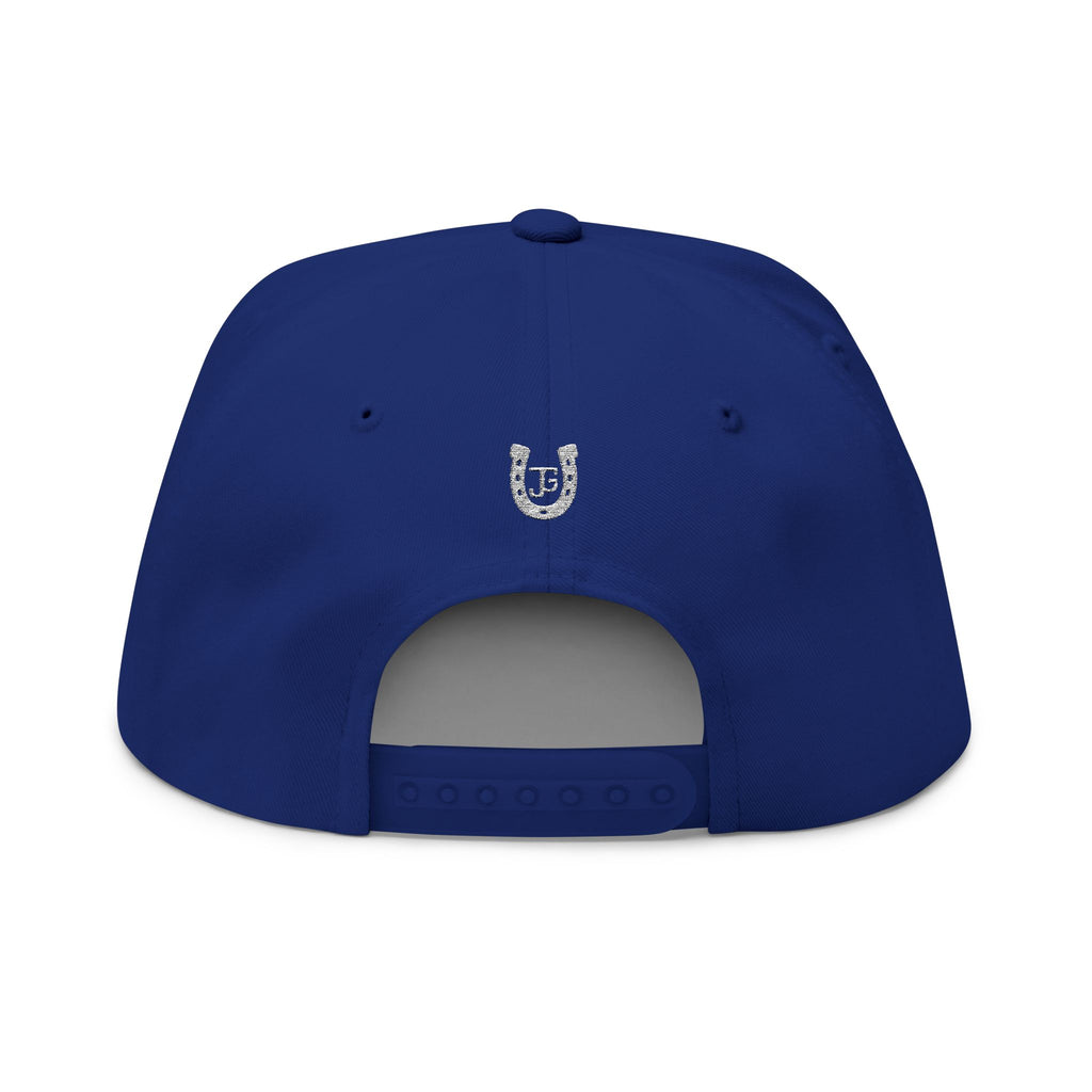 JG-Embroidered Horseshoe Flat Bill Cap — Lucky JG Logo Snapback