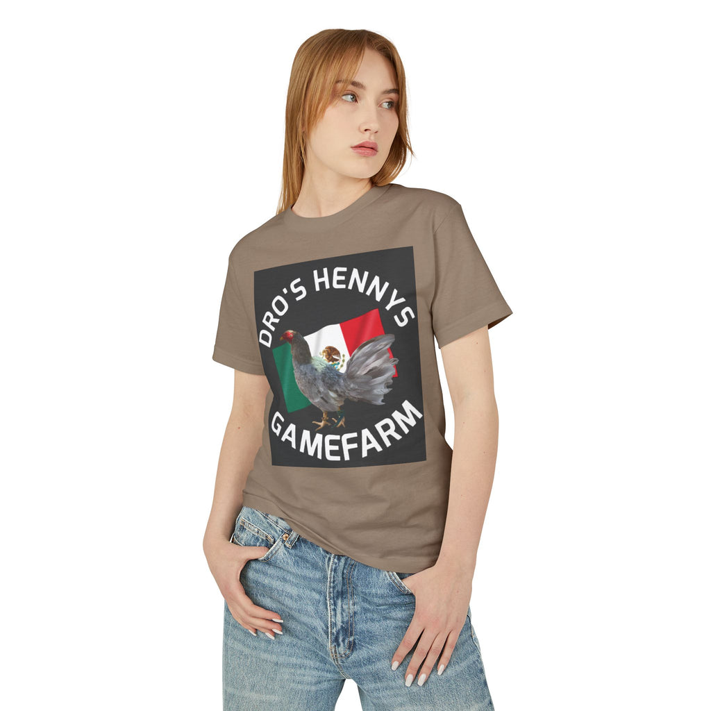 Henny-Gamefarm Hen T‑Shirt — "Dro's Henny's Gamefarm" Mexican Flag Poultry Tee