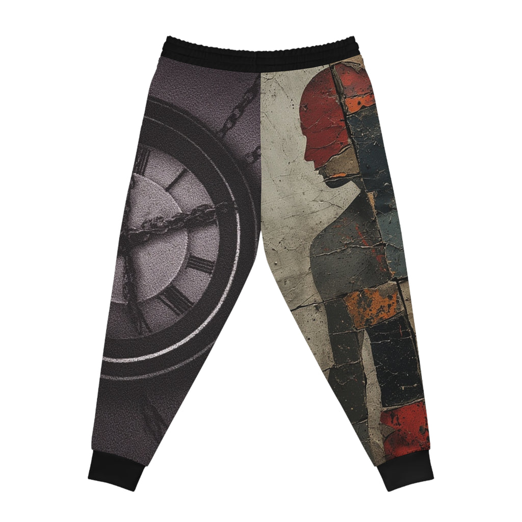 Joggers- Vintage Clock & Silhouette Athletic Joggers — Abstract Grunge AOP Sweatpants