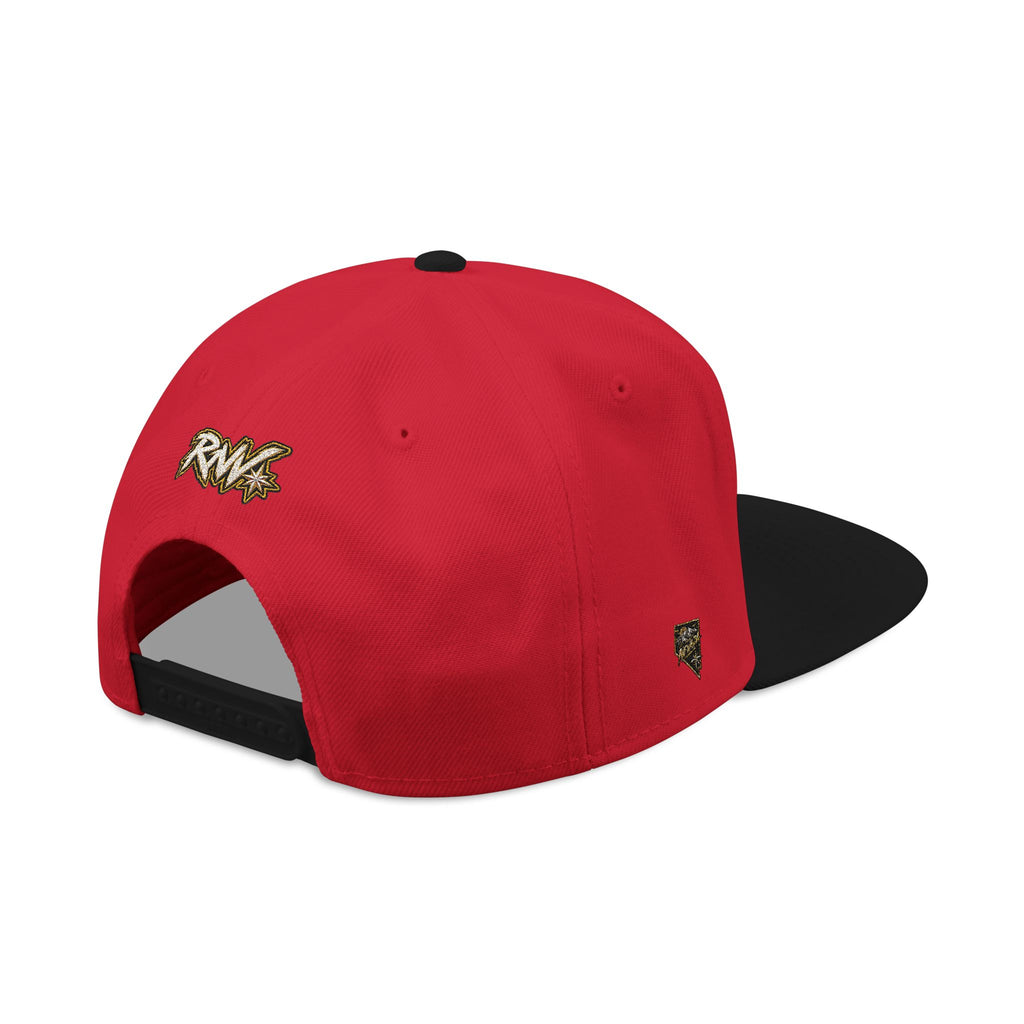 Hat-Embroidered Snapback Hat – Gold Glitter 'RW' Logo Flat Brim Cap