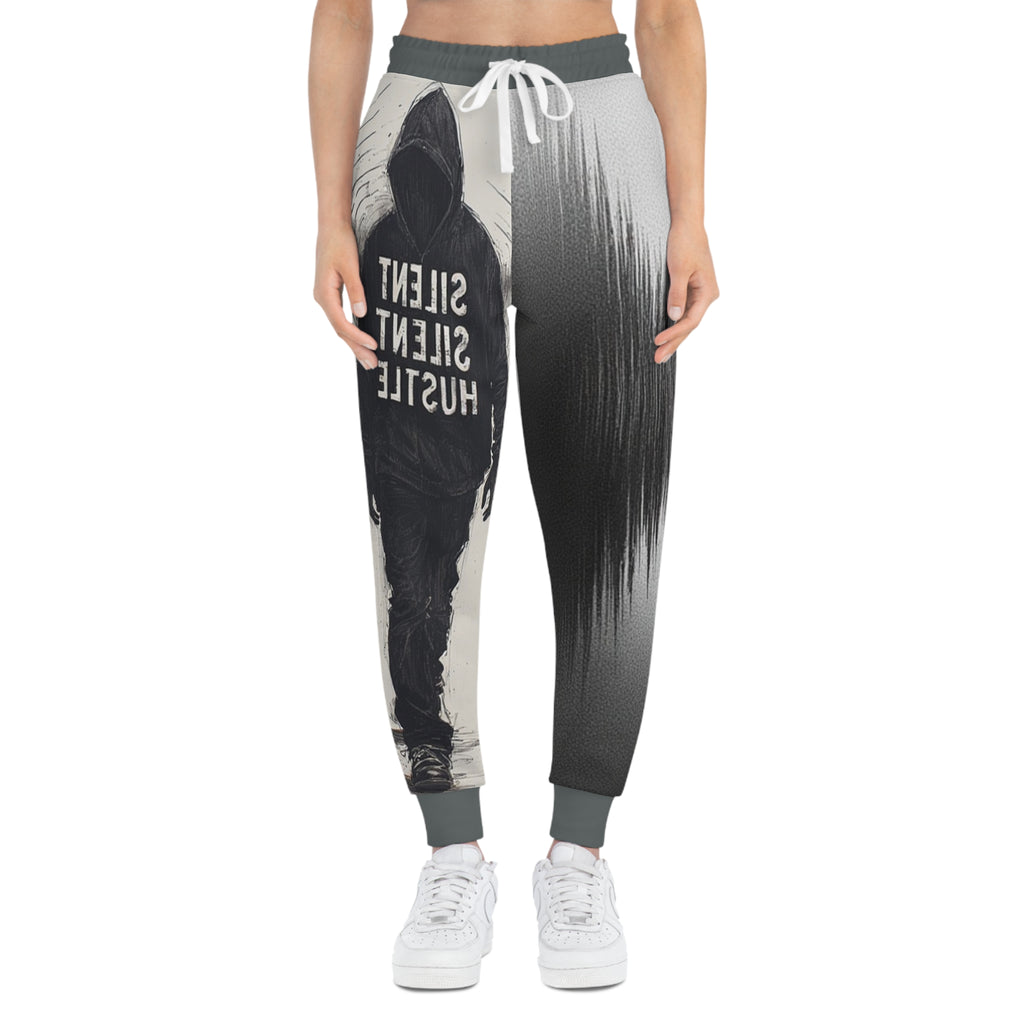 Joggers- Silence Hustle Graphic Joggers — Streetwear Athletic Pants with 'Silent Silent Hustle' Design