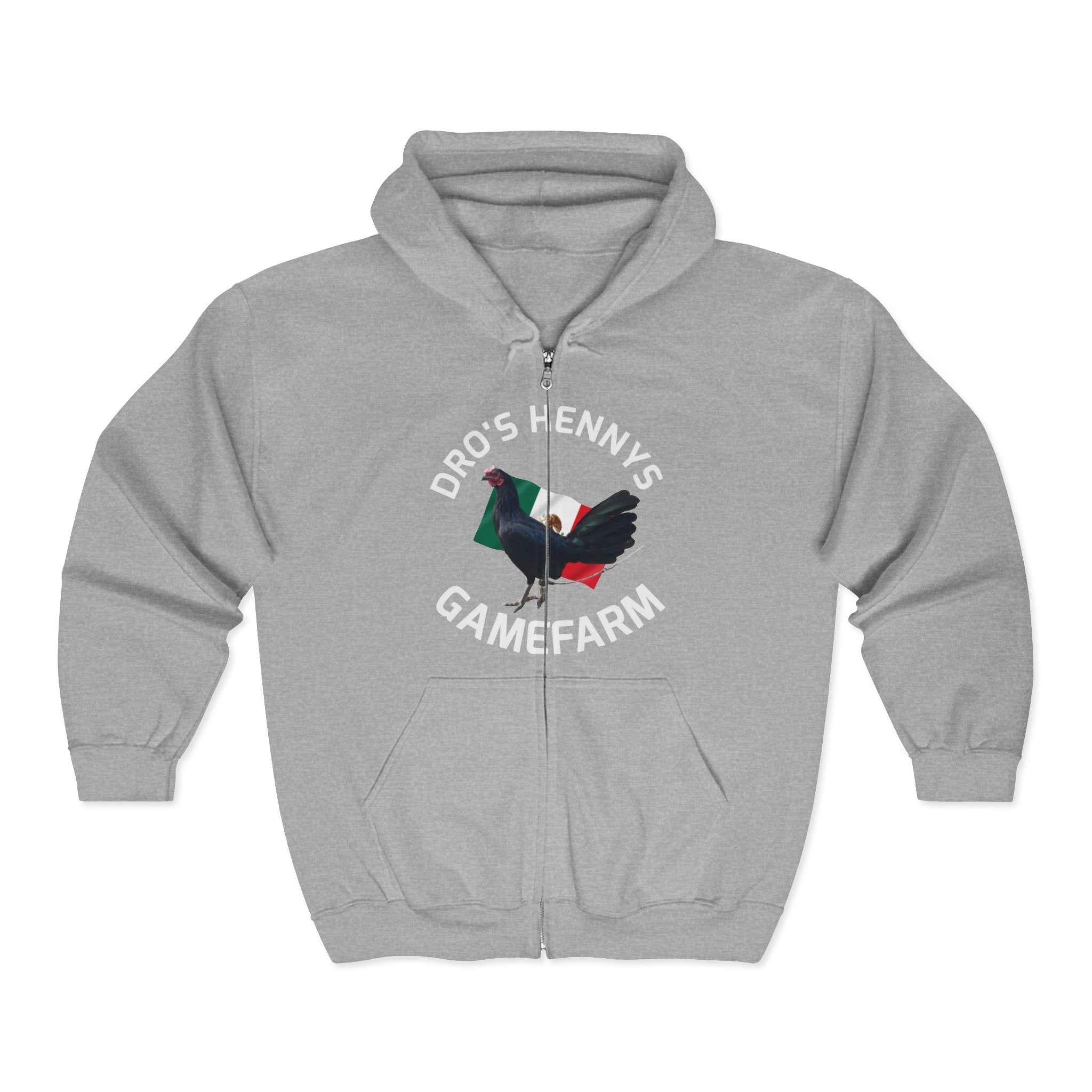 Henny- Gamefarm Chicken Hoodie — “Dro’s Hennys Gamefarm” Zip-Up (No Hennies No Life)