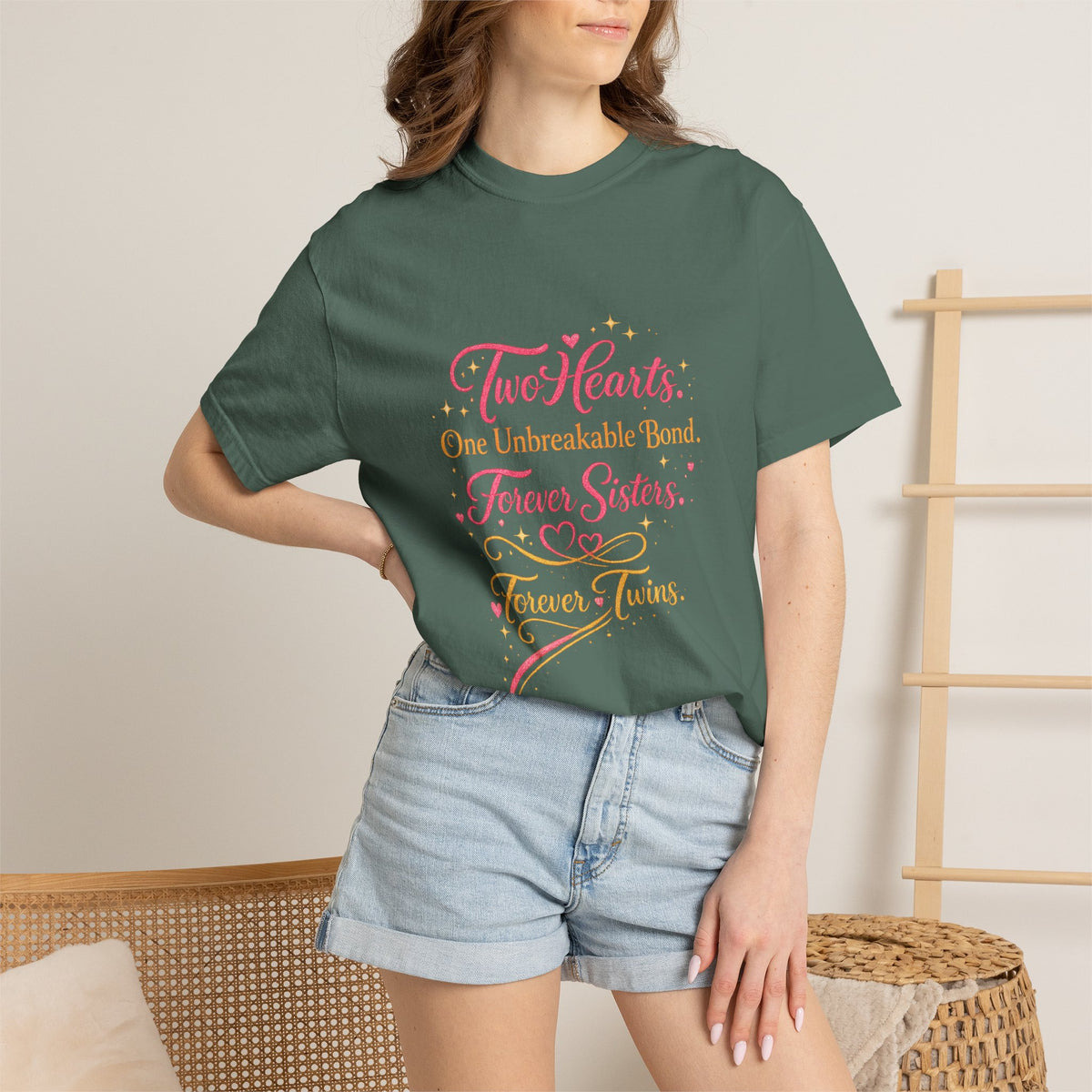 Tiff-Twin Sisters T-Shirt – “Two Hearts One Unbreakable Bond” Graphic Tee