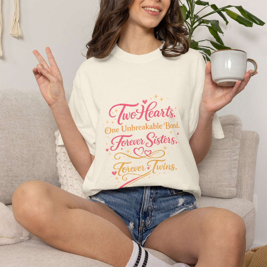Tiff-Twin Sisters T-Shirt – “Two Hearts One Unbreakable Bond” Graphic Tee