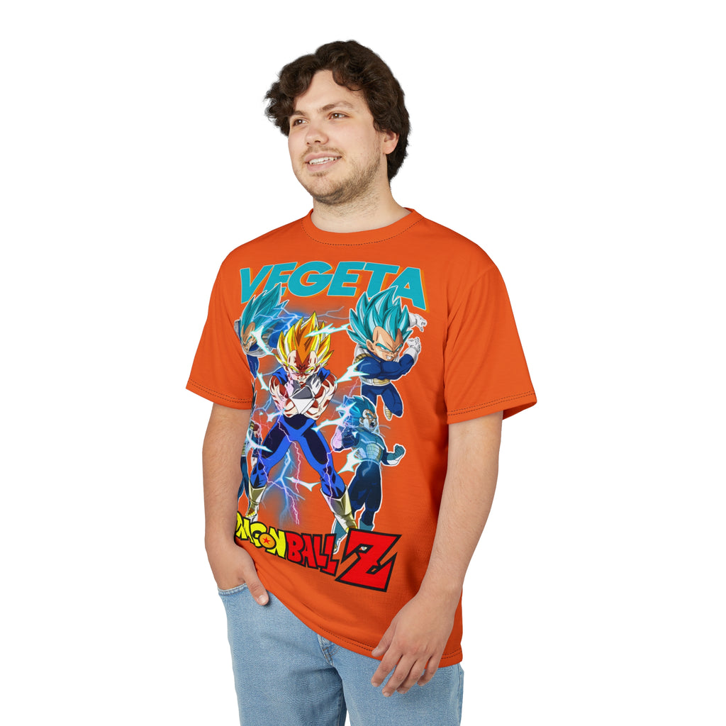 Anime- Vegeta Dragon Ball Z Graphic Tee — Orange All-Over Print