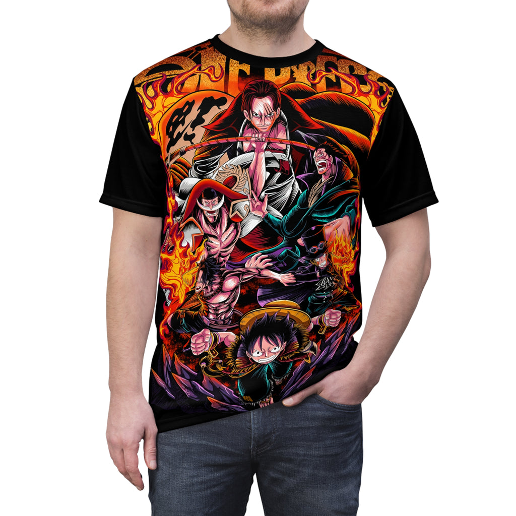Anime- Crew Battle All-Over Print Tee — Luffy & Flames Anime T-Shirt