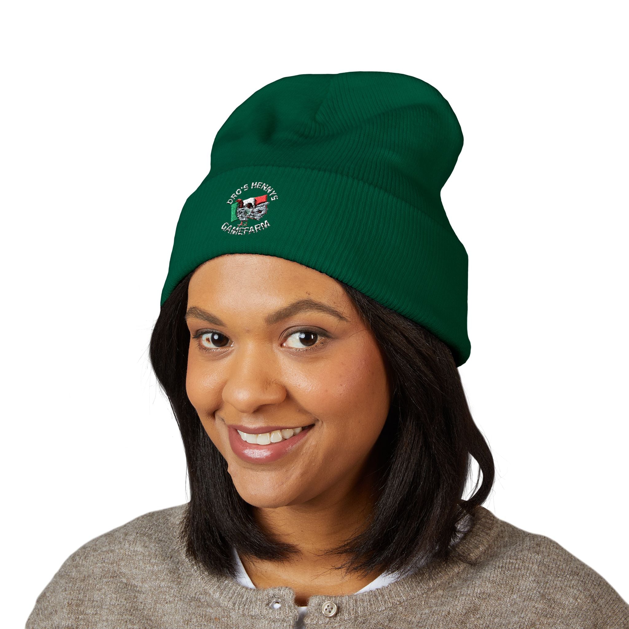 Henny-Embroidered "Fish & Friends Game Shack" Classic Cuffed Beanie — Winter Knit Hat