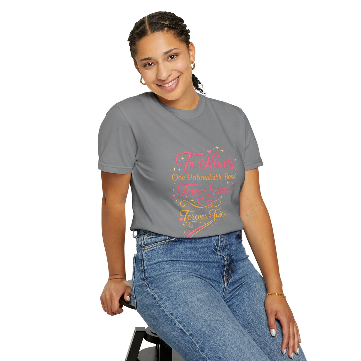 Tiff-Twin Sisters T-Shirt – “Two Hearts One Unbreakable Bond” Graphic Tee