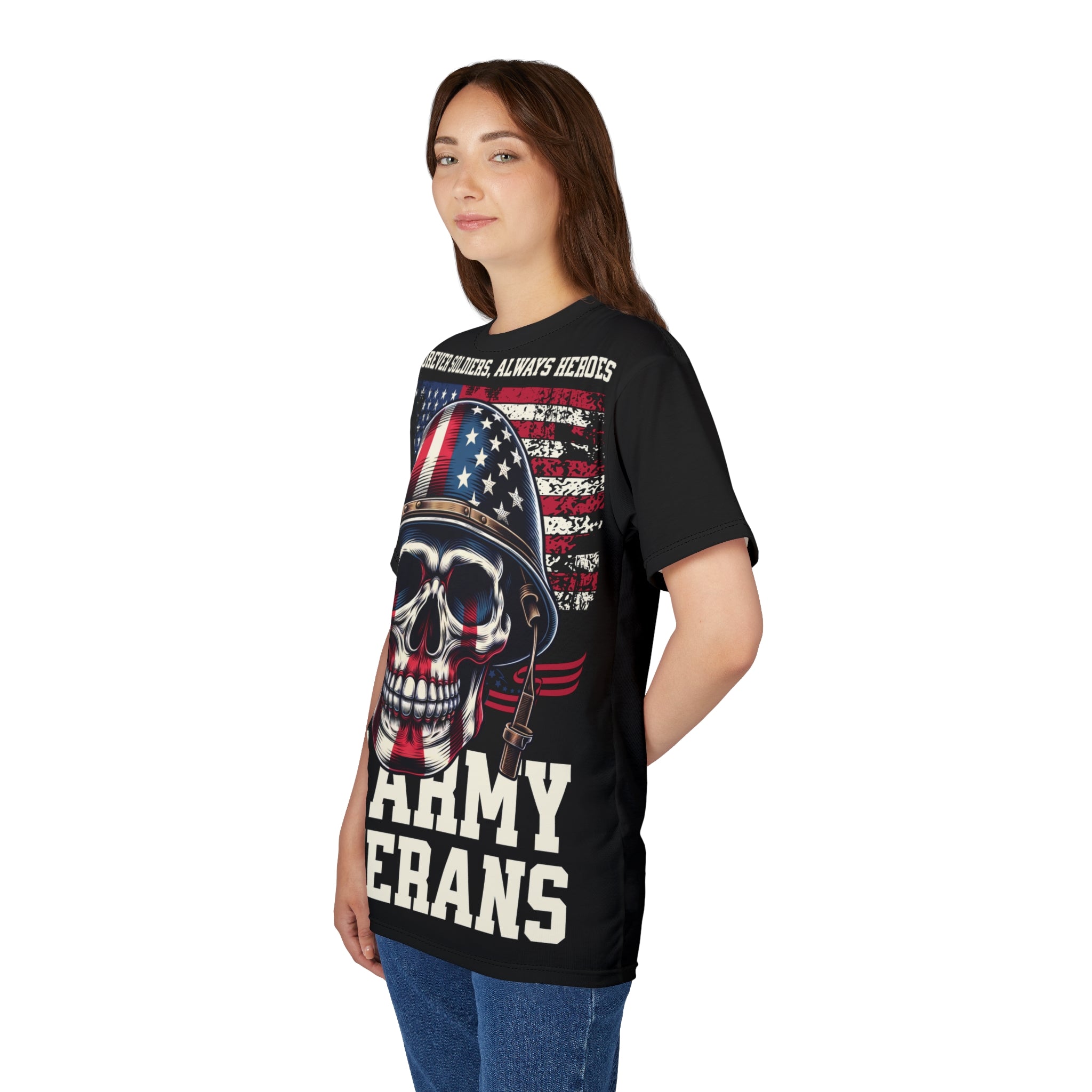 America-U.S. Army Veterans Skull Tee — "Forever Soldiers, Always Heroes" Patriotic T-Shirt
