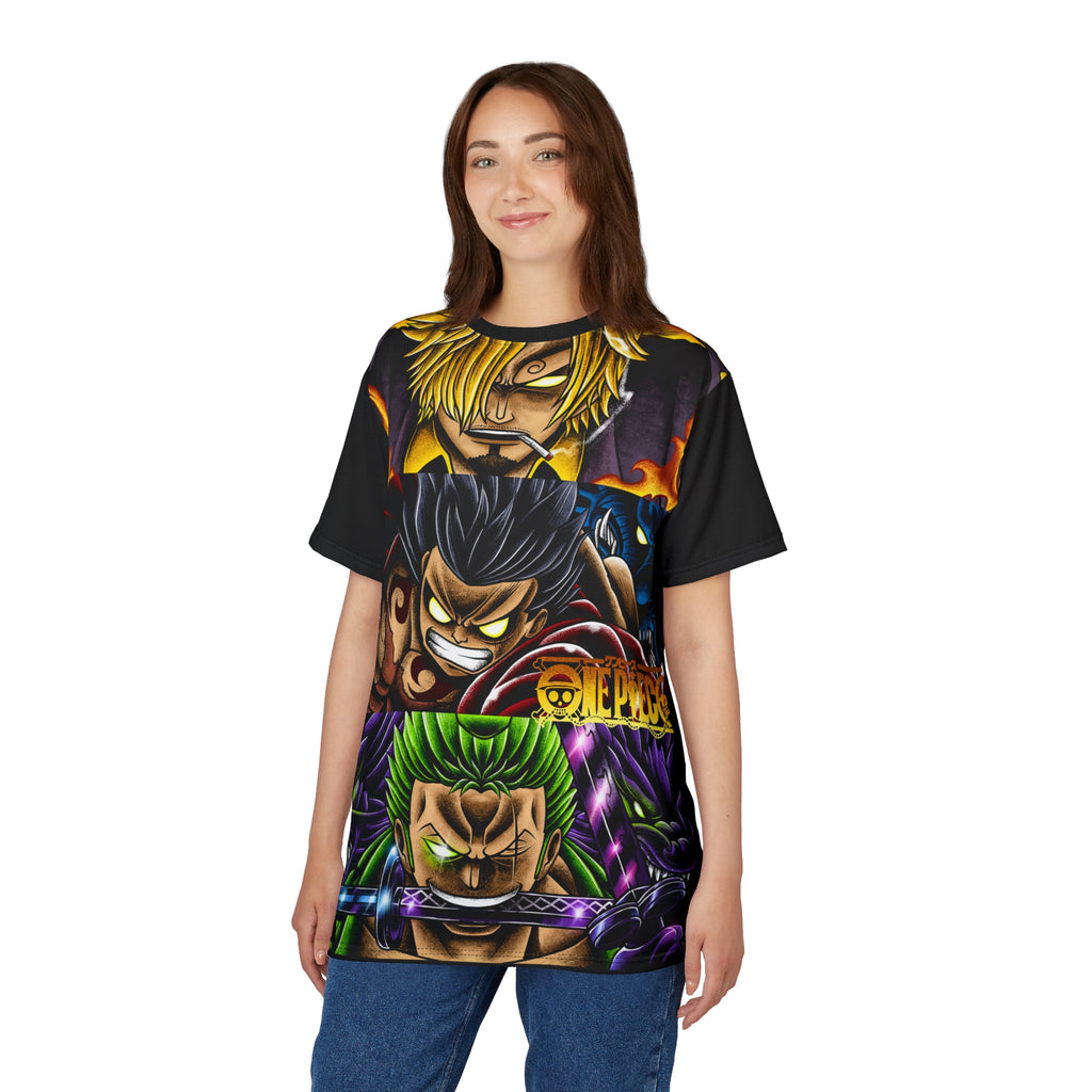 Anime -Straw Hat Trio Graphic Tee — Bold Pirate Crew All-Over Print