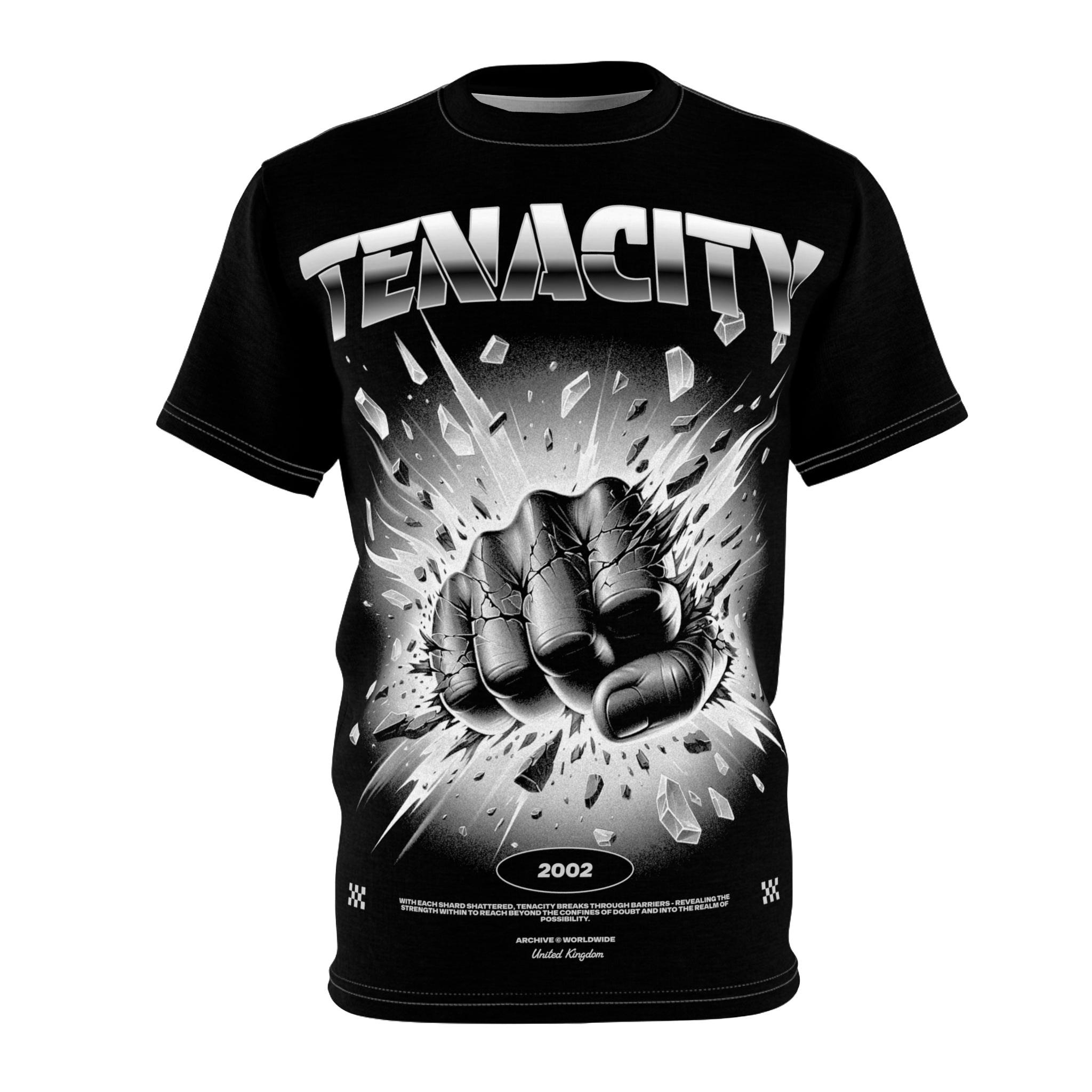Mindset-Tenacity Fist Graphic Tee — Bold Black Motivational Shirt
