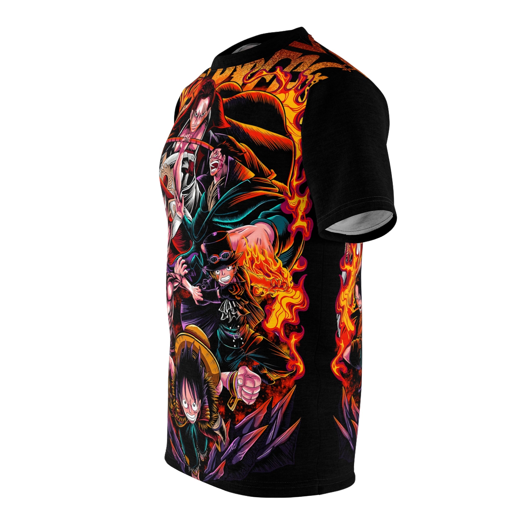 Anime- Crew Battle All-Over Print Tee — Luffy & Flames Anime T-Shirt