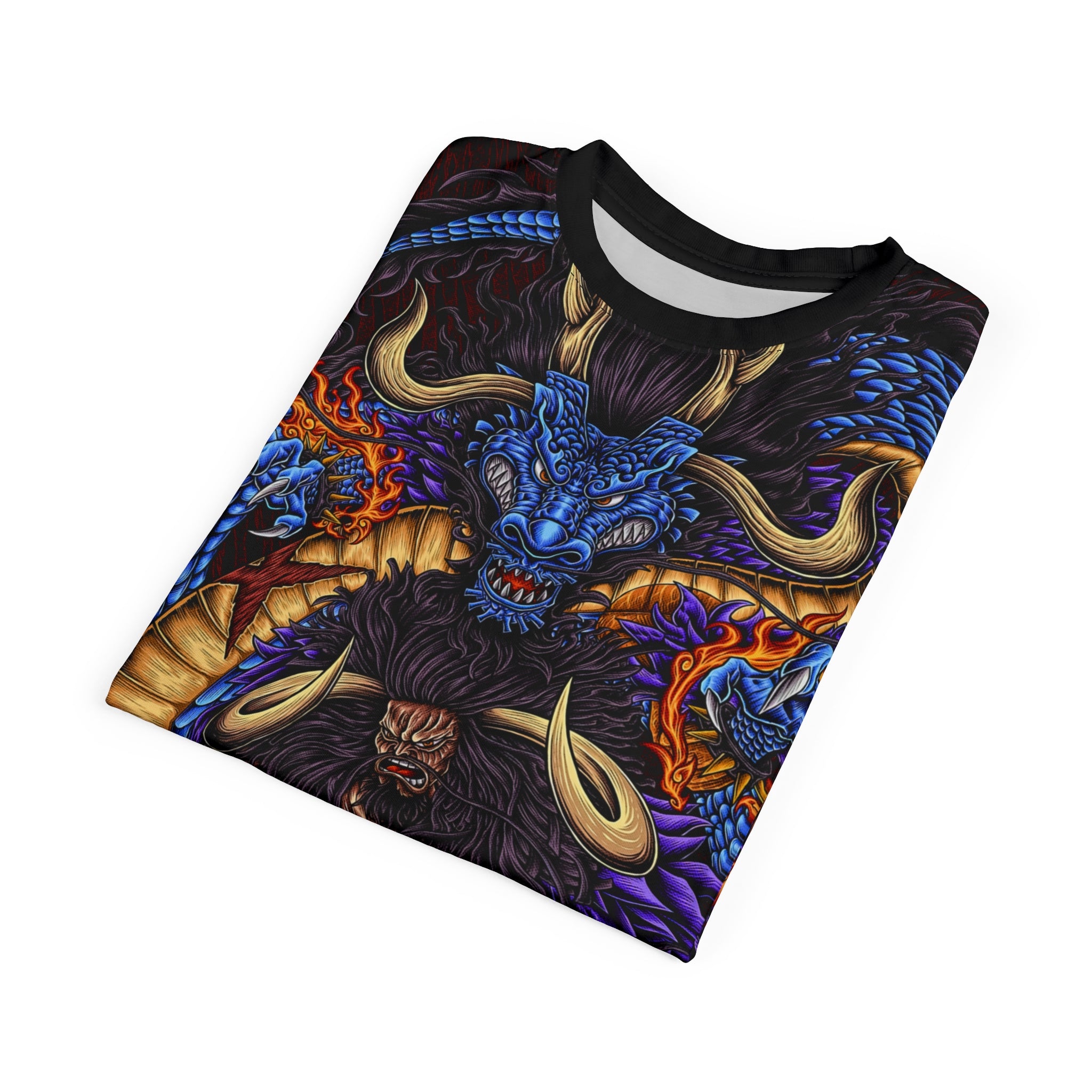 Anime- All-Over Print Tee — Fiery Skull & Serpent Graphic