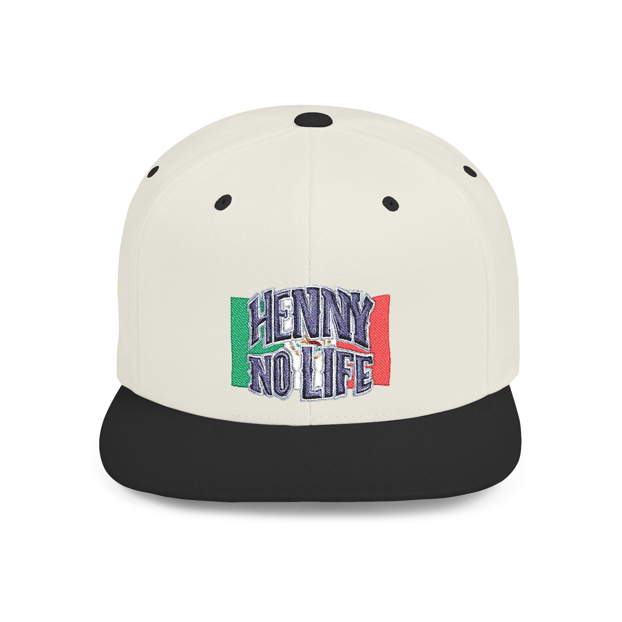 Henny- Flat Bill Snapback Hat — "Henny No Life" Embroidered with Italian Flag Accent