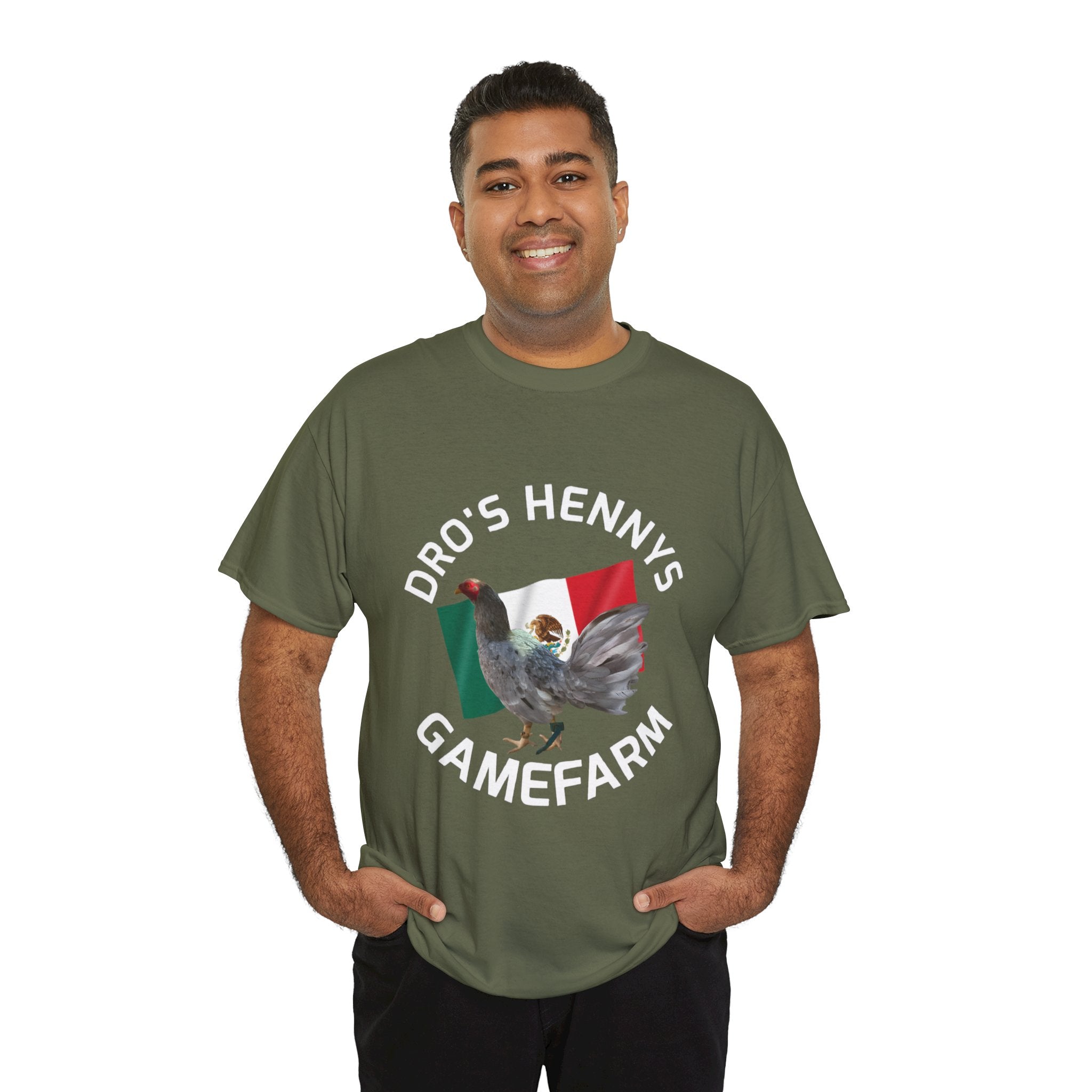 Henny-Gamefowl Tee — "Dro's Henny's Gamefarm" Mexican Flag Rooster Shirt