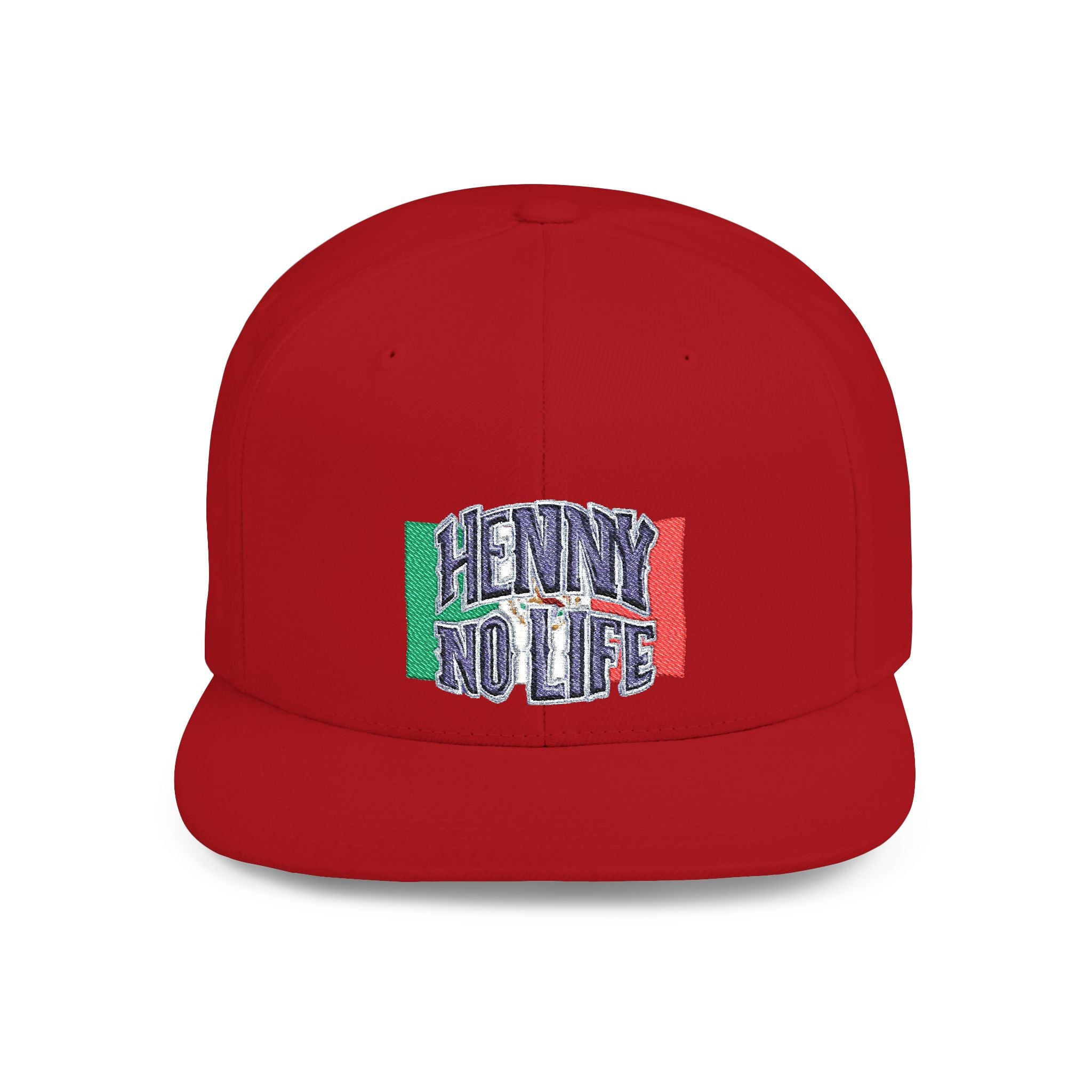 Henny- Flat Bill Snapback Hat — "Henny No Life" Embroidered with Italian Flag Accent