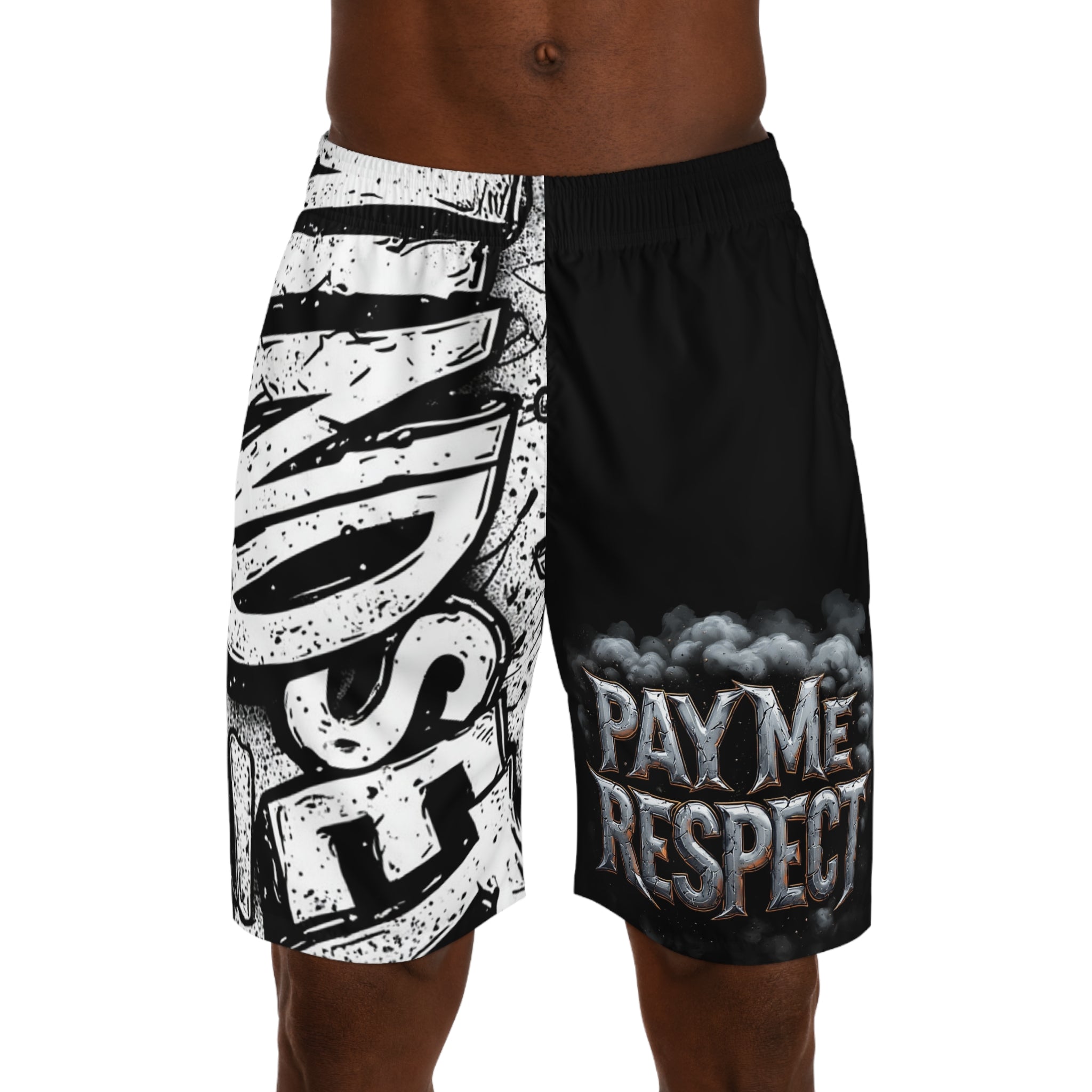 Pay Me Respect Men's Jogger Shorts — Bold Black & White Graphic Streetwear