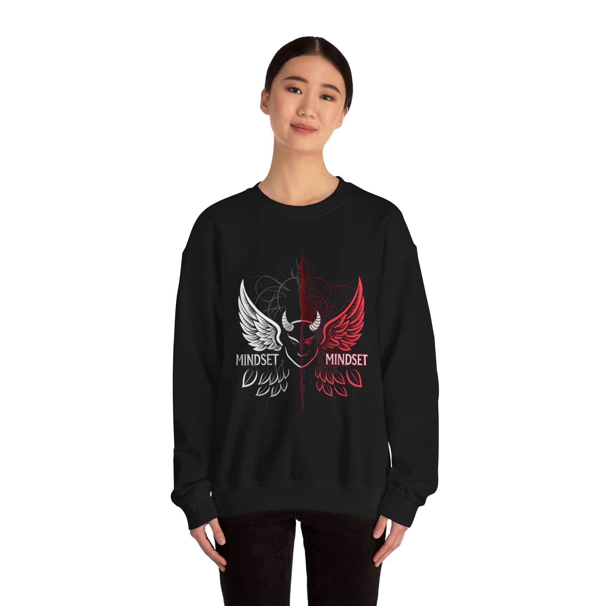 Mindset- Angel Wings Crest Sweatshirt — Split Heart & Wings Graphic Crewneck