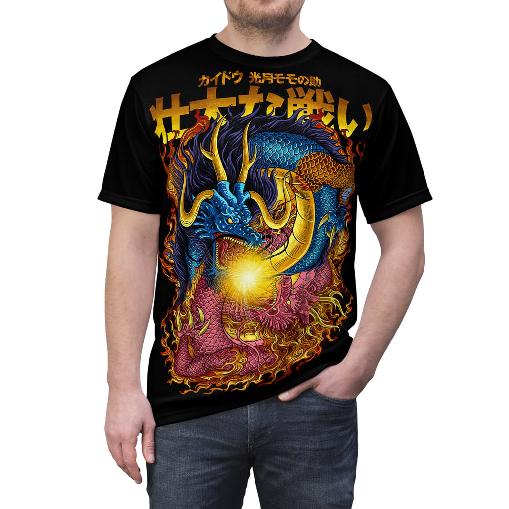 Anime- Dragon Oni Graphic Tee — Japanese Kanji Flame Design