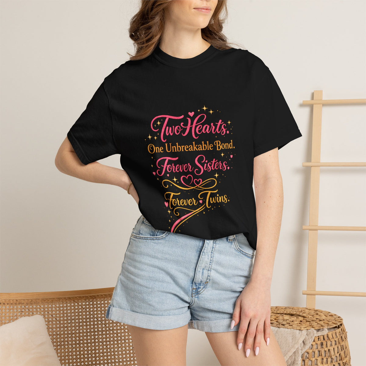 Tiff-Twin Sisters T-Shirt – “Two Hearts One Unbreakable Bond” Graphic Tee