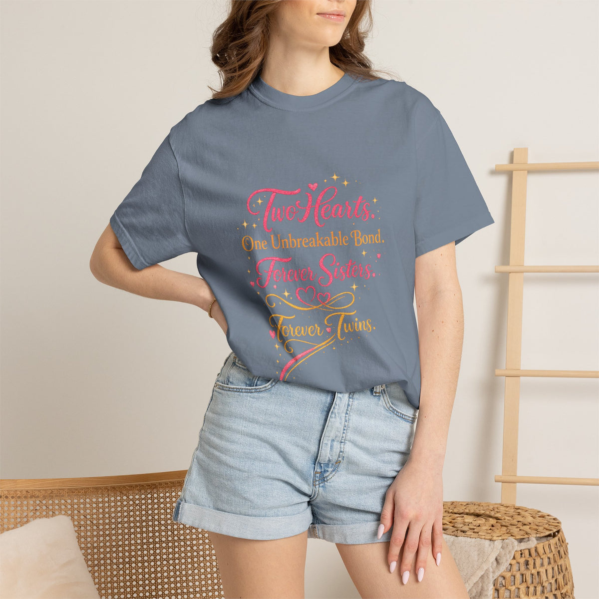 Tiff-Twin Sisters T-Shirt – “Two Hearts One Unbreakable Bond” Graphic Tee
