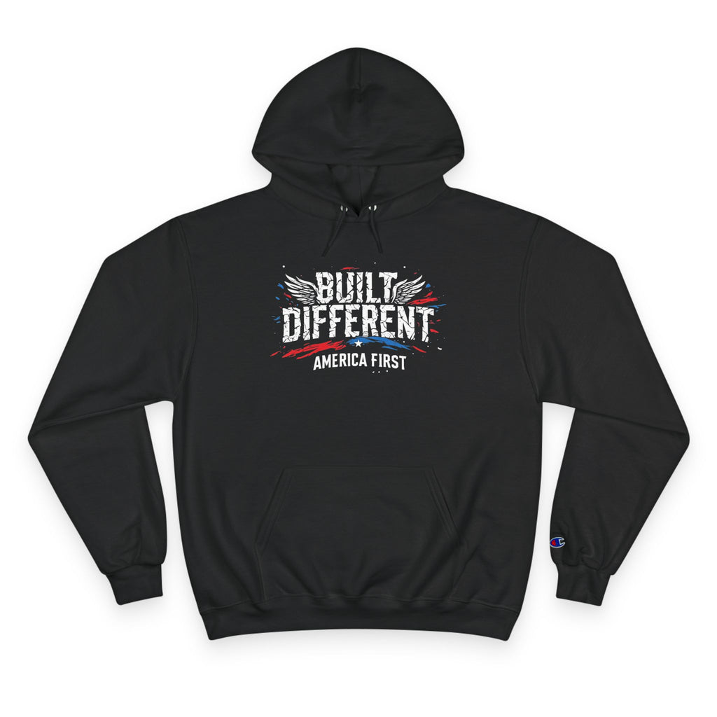 Ant-America First Champion Hoodie — 'Built Different' Patriotic Eagle Pullover