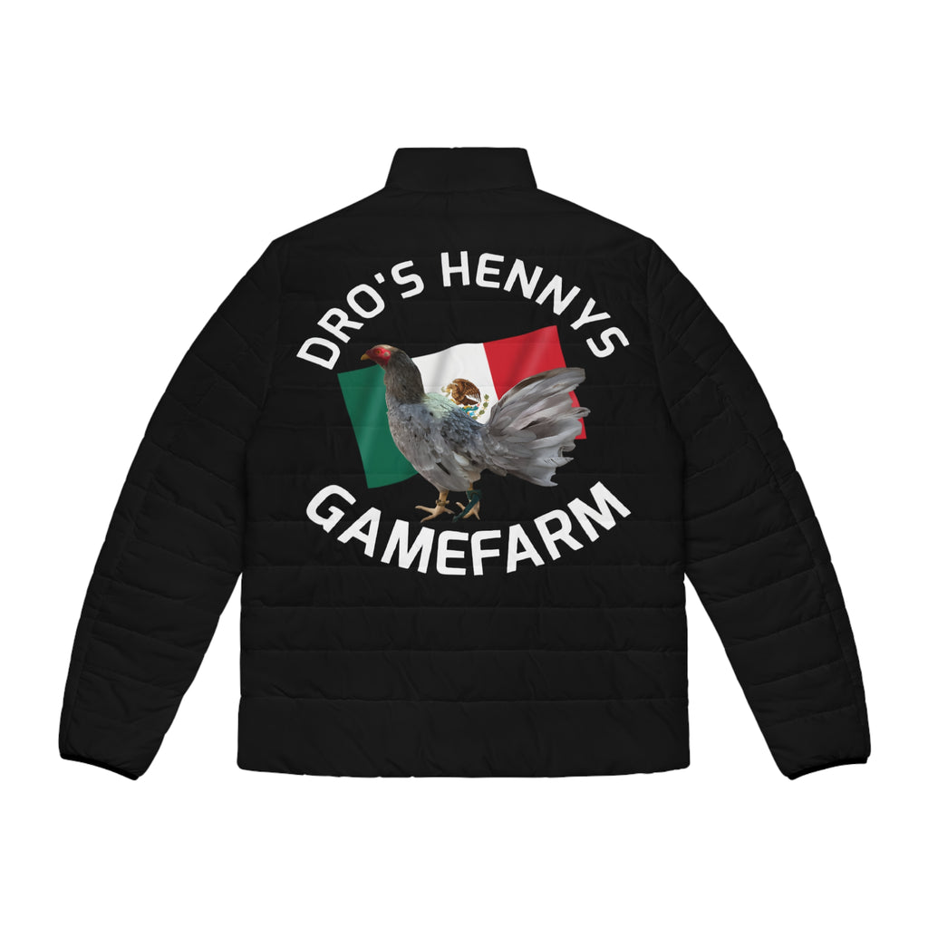 Henny-Gamefarm Puffer Jacket — "Dro's Henny's" Mexican Gamefowl Logo
