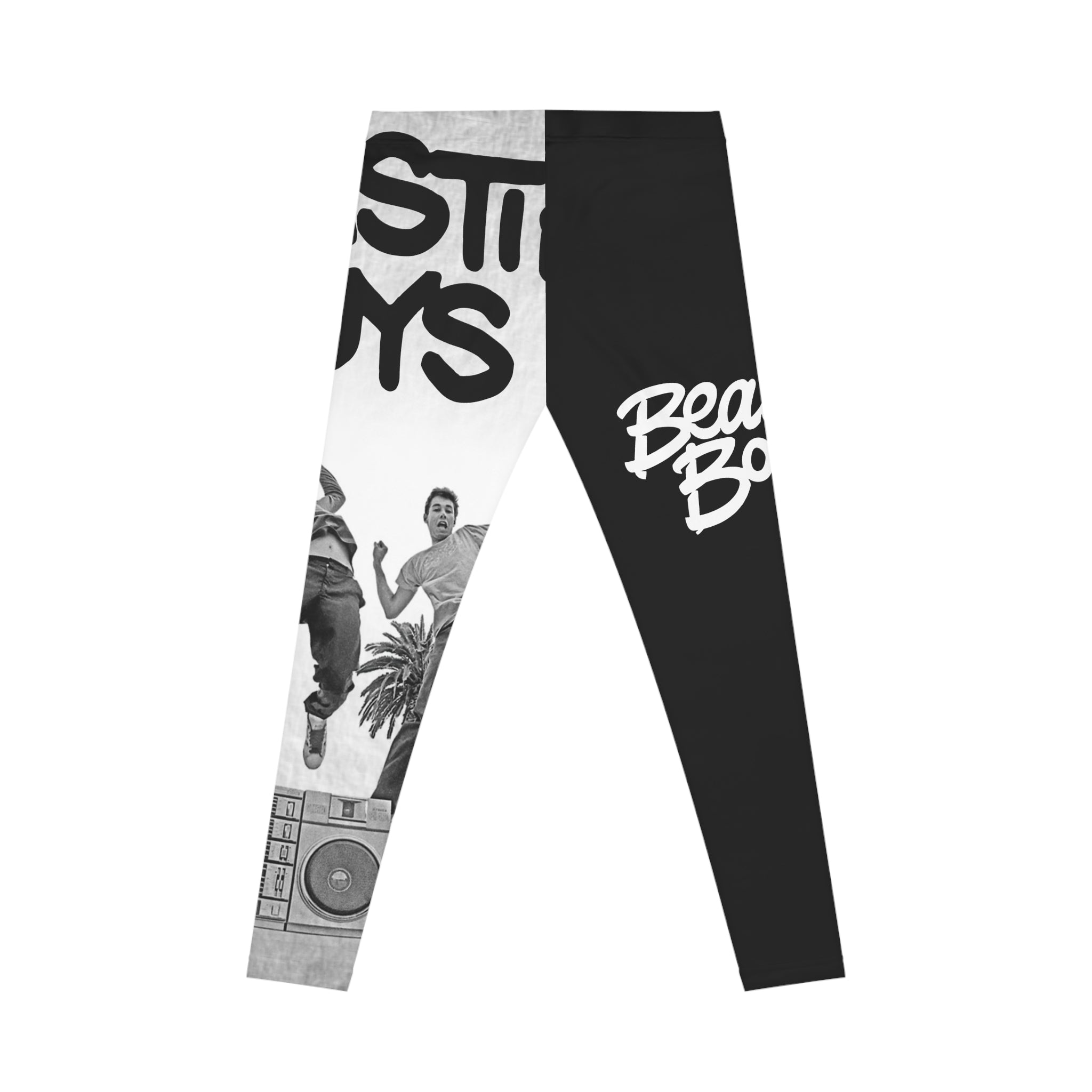 Leggings - Beastie Set-White Graphic Leggings — Retro Hip-Hop Design
