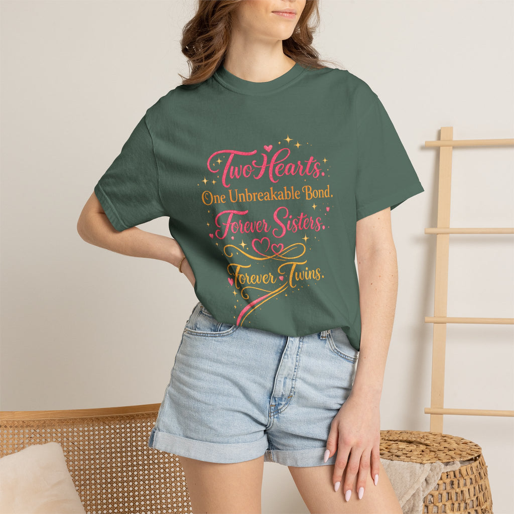 Tiff-Twins Forever T-Shirt — “Two Hearts, One Unbreakable Bond” Sister Twin Tee