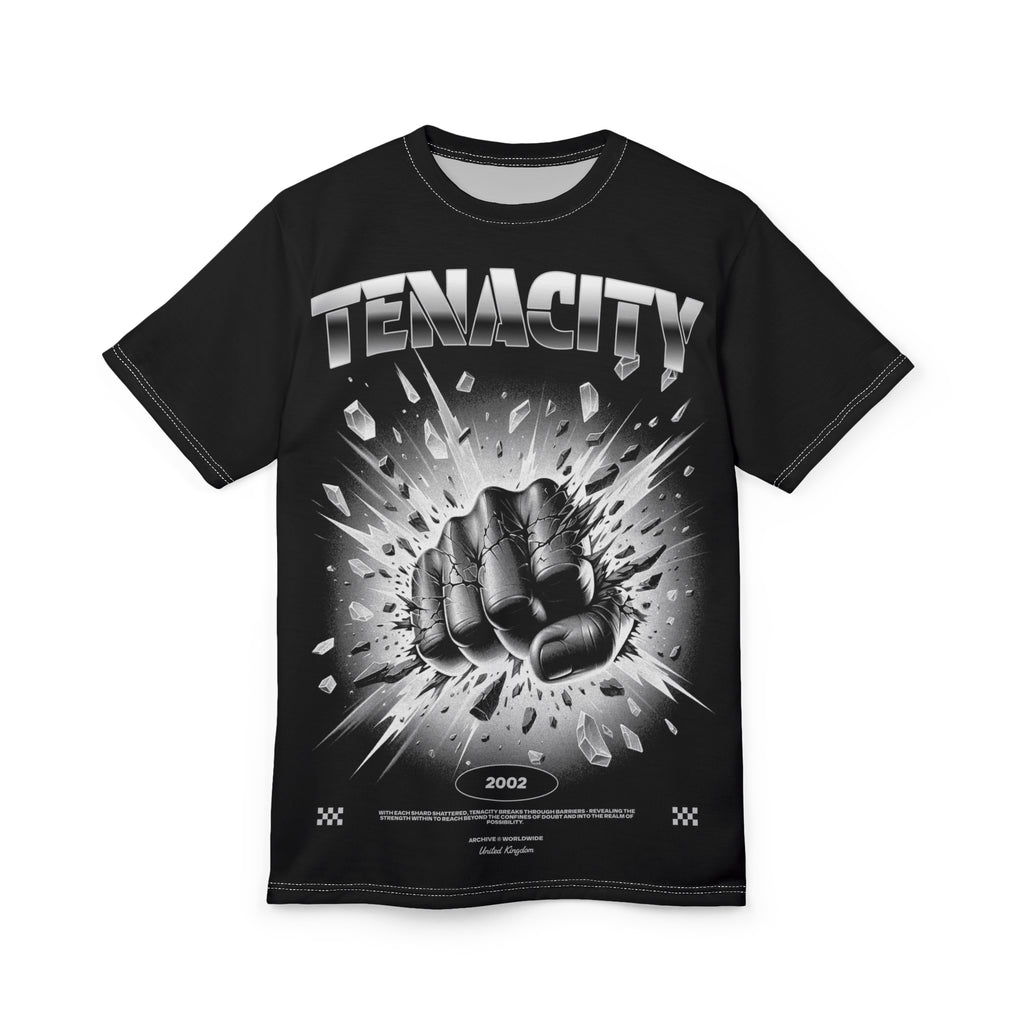 Mindset-Tenacity Fist Graphic Tee — Bold Black Motivational Shirt