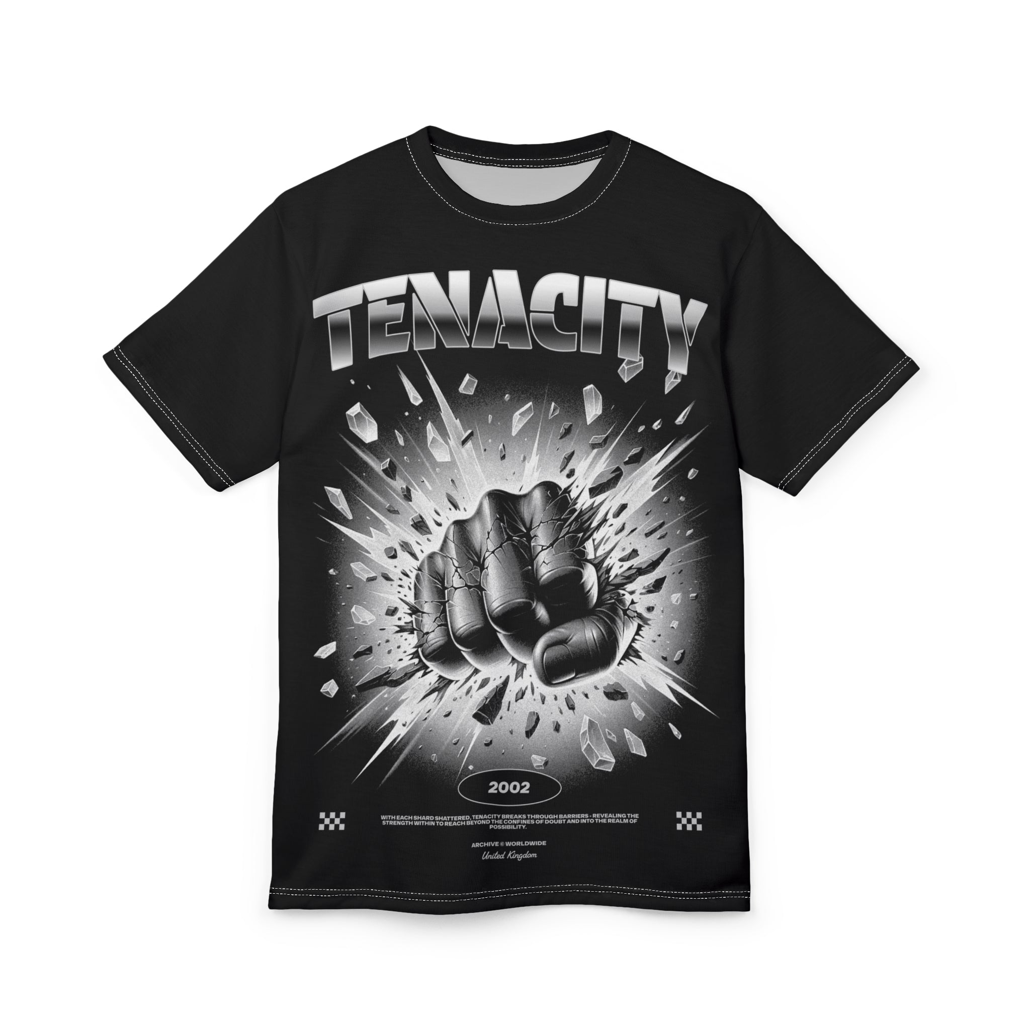Mindset-Tenacity Fist Graphic Tee — Bold Black Motivational Shirt