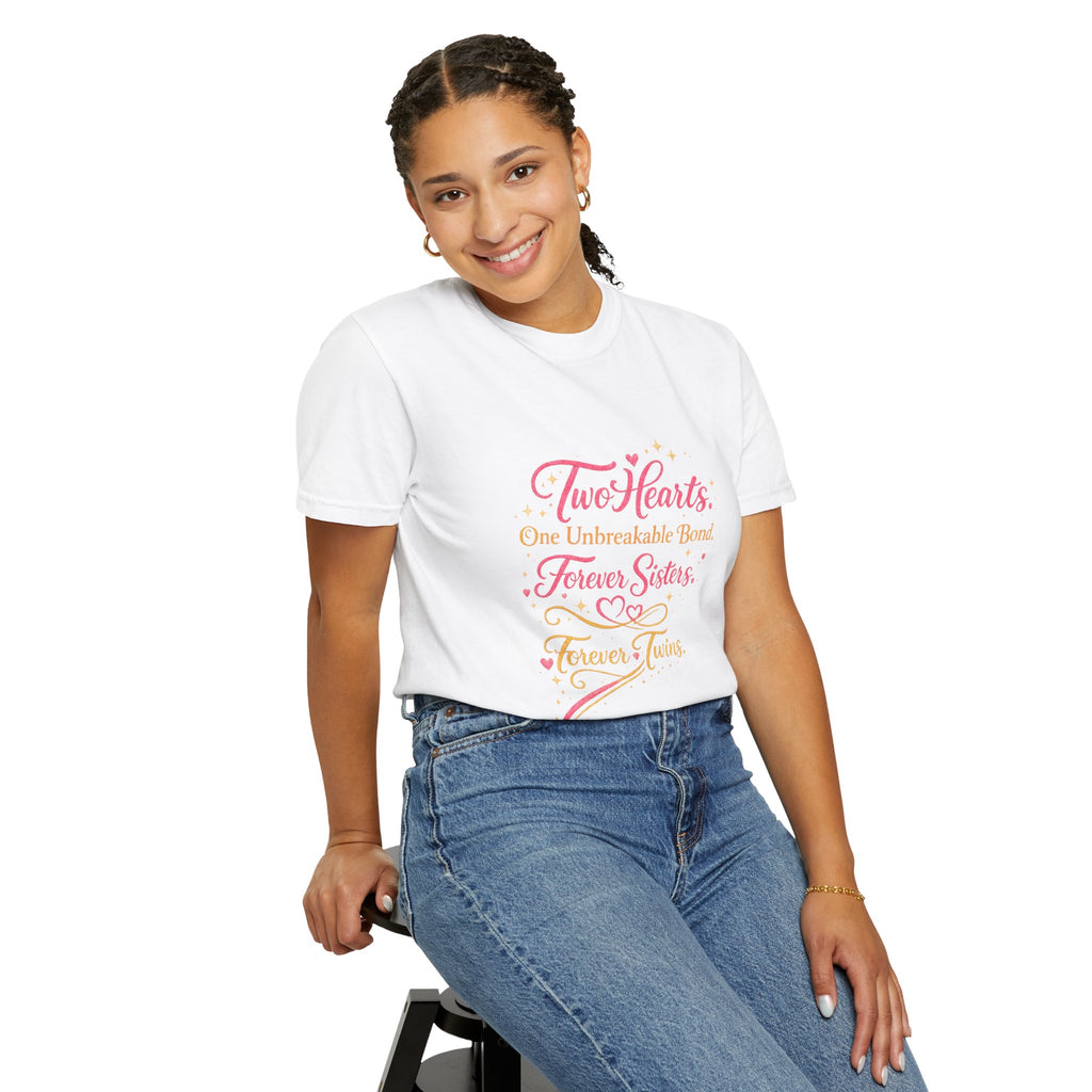 Tiff-Twin Sisters T-Shirt – “Two Hearts One Unbreakable Bond” Graphic Tee