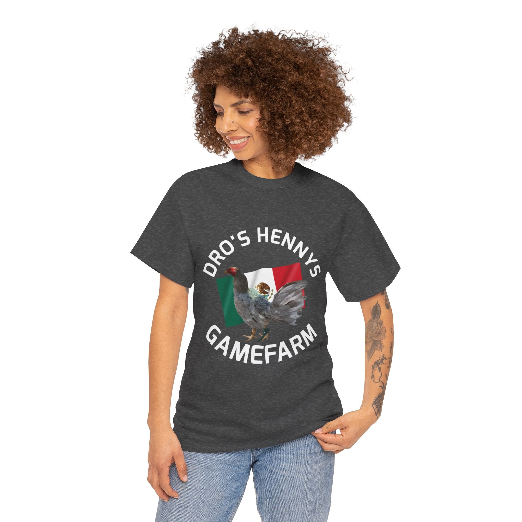Henny-Gamefowl Tee — "Dro's Henny's Gamefarm" Mexican Flag Rooster Shirt