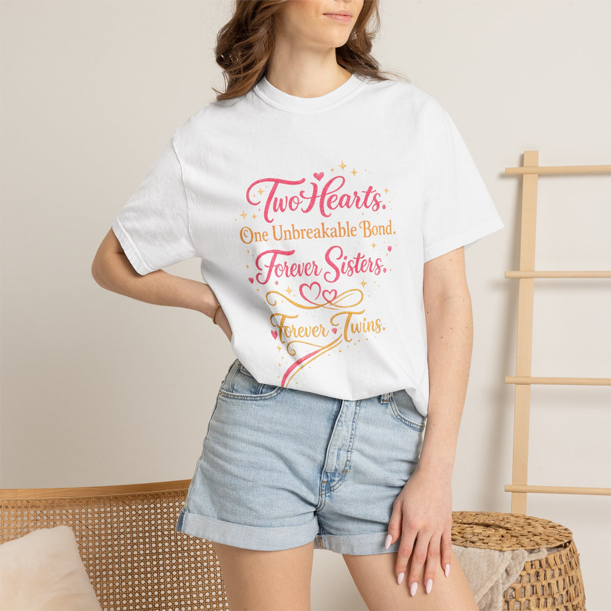 Tiff-Twins Forever T-Shirt — “Two Hearts, One Unbreakable Bond” Sister Twin Tee