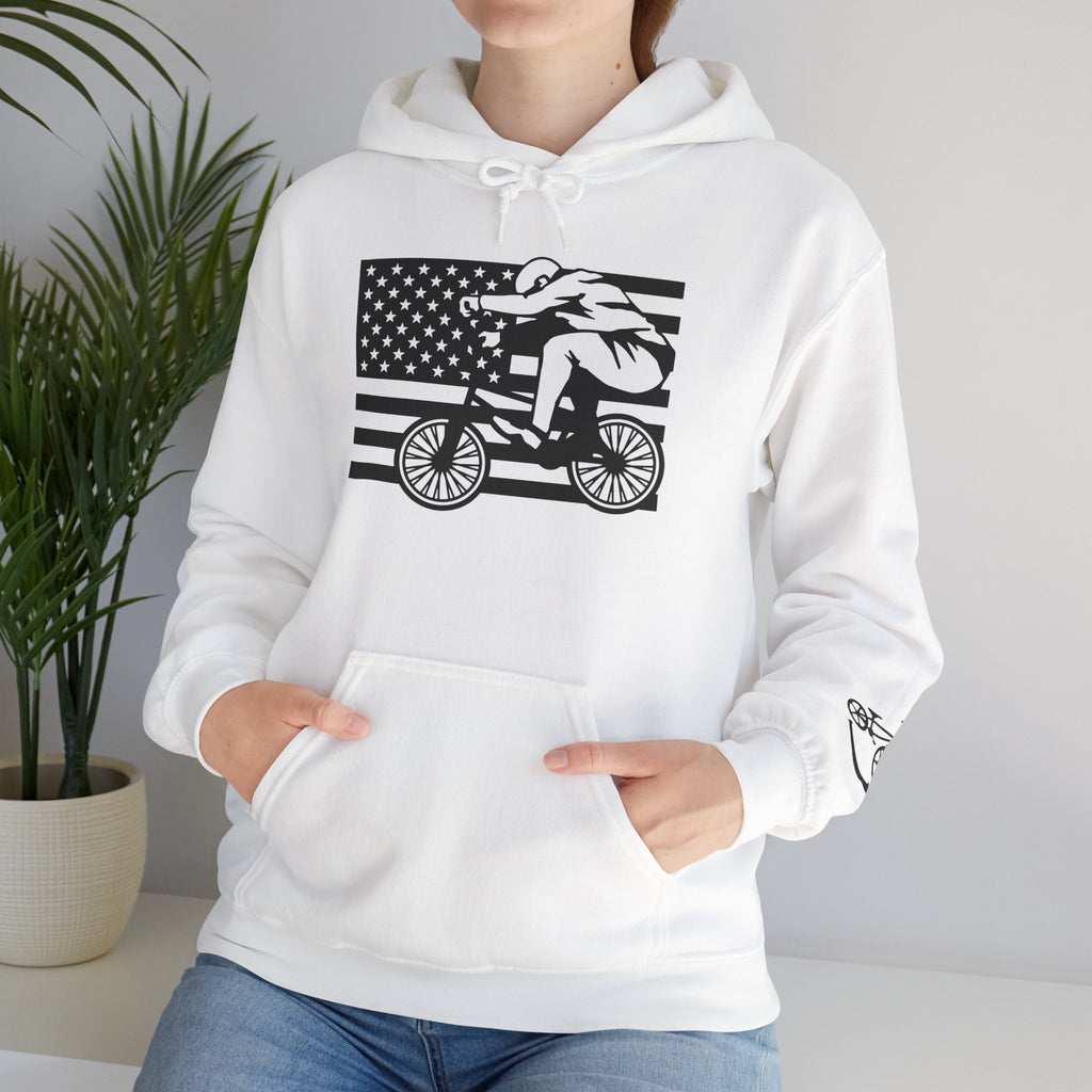 Rad-Biker American Flag Hoodie — 'Is My Bike Okay?' Graphic Hooded Sweatshirt