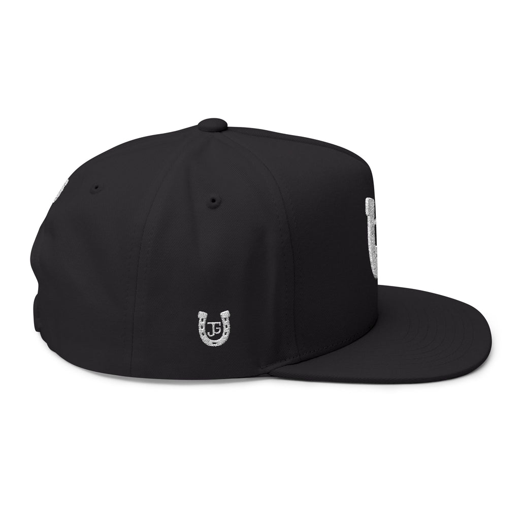 JG-Embroidered Horseshoe Flat Bill Cap — Lucky JG Logo Snapback