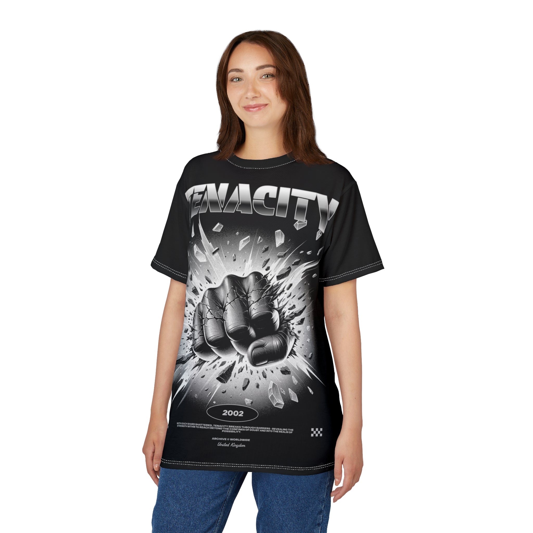 Mindset-Tenacity Fist Graphic Tee — Bold Black Motivational Shirt