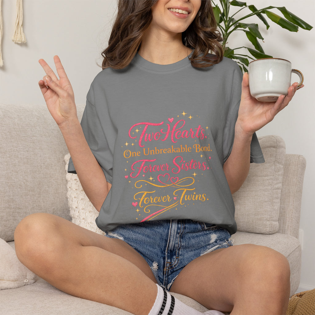 Tiff-Twin Sisters T-Shirt – “Two Hearts One Unbreakable Bond” Graphic Tee