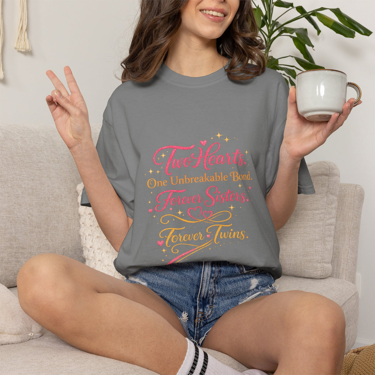 Tiff-Twin Sisters T-Shirt – “Two Hearts One Unbreakable Bond” Graphic Tee