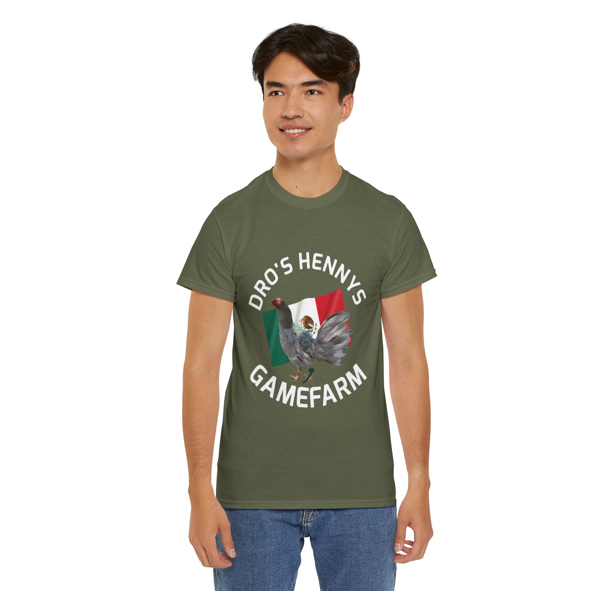 Henny-Gamefowl Tee — "Dro's Henny's Gamefarm" Mexican Flag Rooster Shirt
