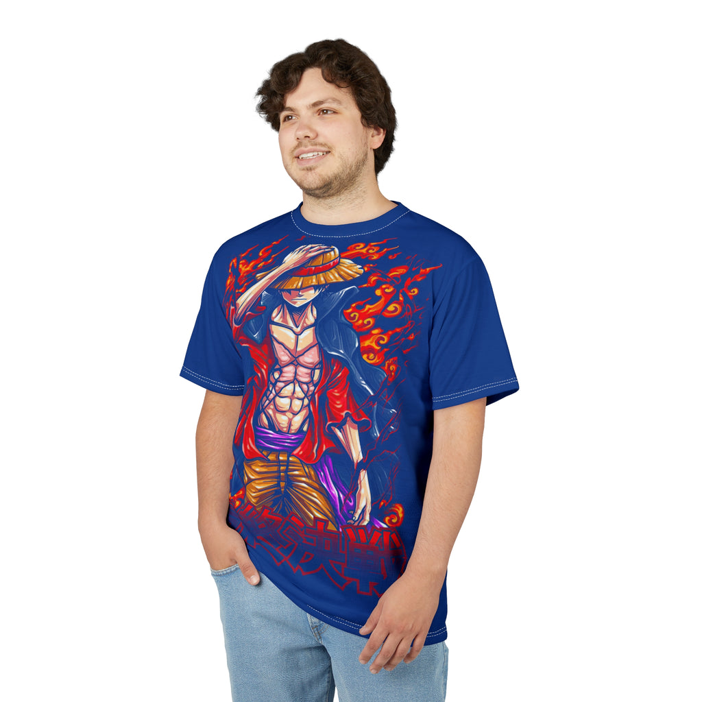 Anime-Flaming Straw Hat Pirate Tee — Anime Luffy Graphic T-Shirt
