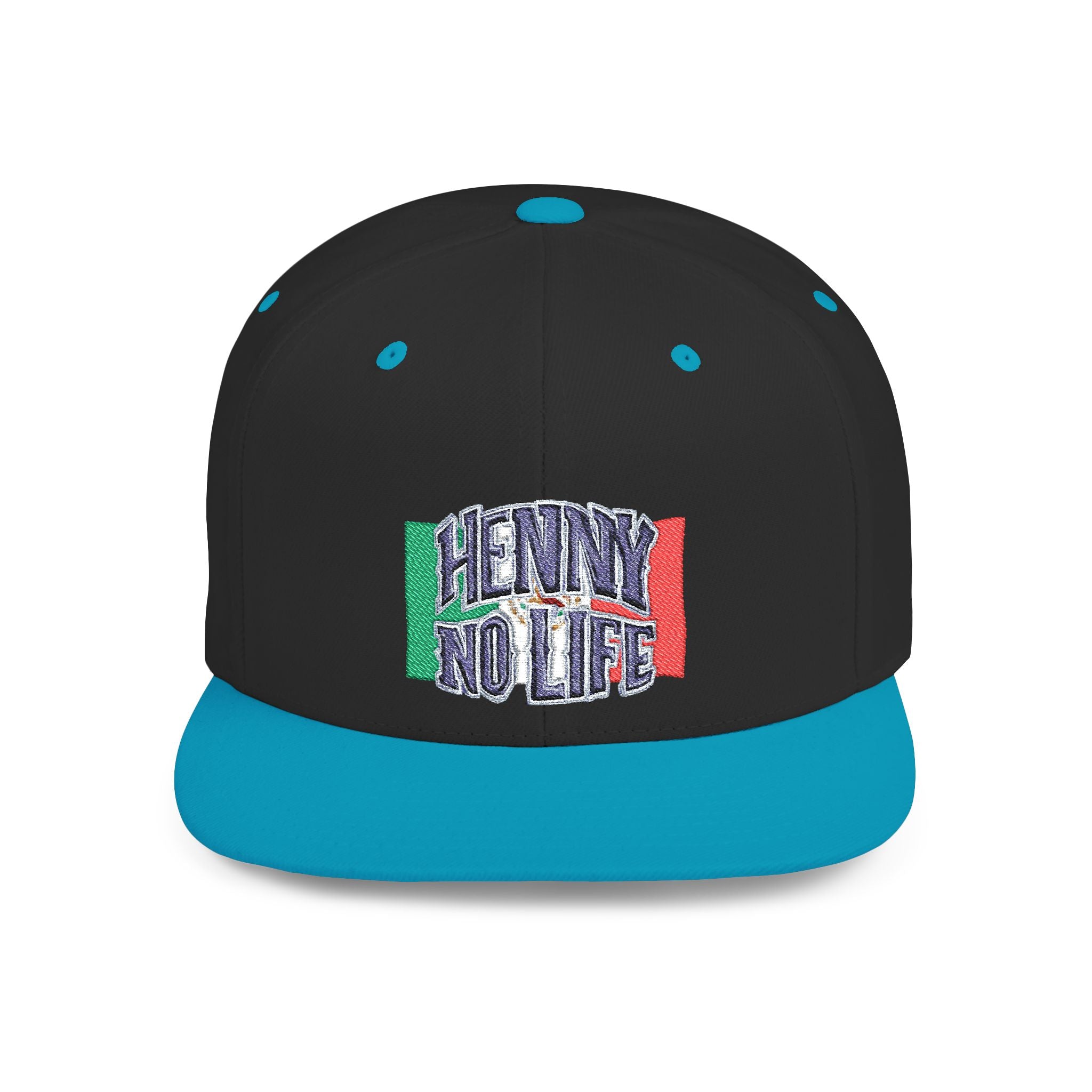 Henny- Flat Bill Snapback Hat — "Henny No Life" Embroidered with Italian Flag Accent